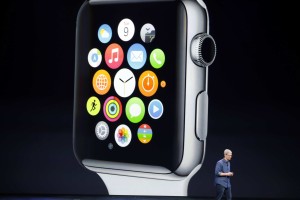 File photo of Apple CEO Tim Cook speaking during an Apple event announcing the Apple Watch at the Flint Center in Cupertino