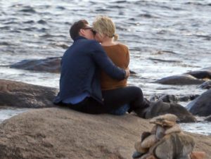 Taylor Swift was spotted with new love interest, British actor Tom Hiddleston. The two were spotted canoodling on the rocks along the beach in Westerly, RI. In between kissing the two posed for many selfies. Hiddleston, almost 10 years older than Swift, wrapped her in his jacket. The couple walked off the beach holding hands. Photo Location: Westerly RI--Public Beach Captured 9/13/16 sales@theimagedirect.com Please byline:TheImageDirect.com *EXCLUSIVE PLEASE EMAIL sales@theimagedirect.com FOR FEES BEFORE USE